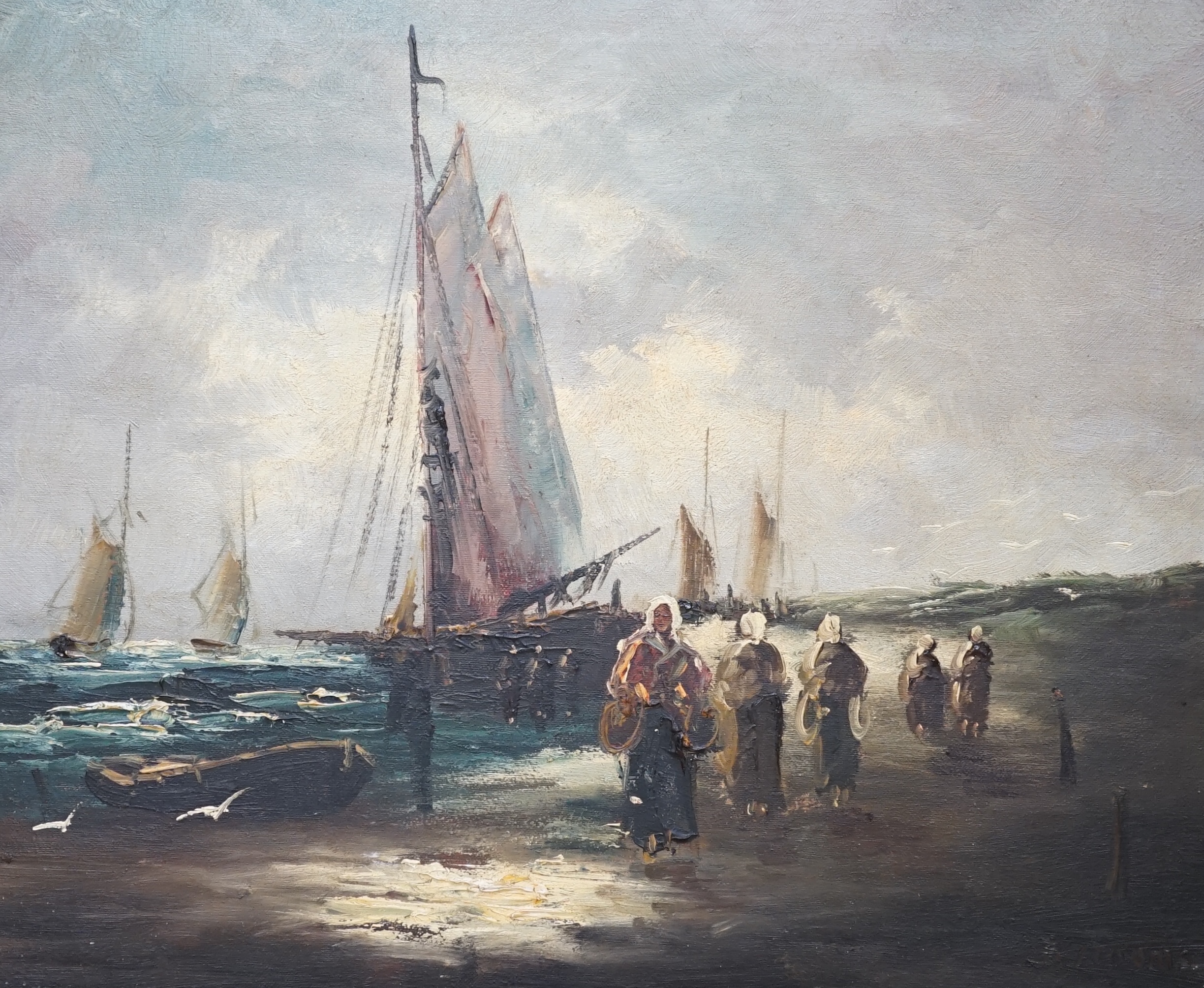 Dutch School, impasto oil on canvas, Fisherfolk, indistinctly signed B Nooms?, 49 x 59cm. Condition - good